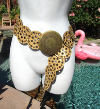 Vintage Moroccan style belt gold grommet 43" length OS 2 3/4" wide adjustable