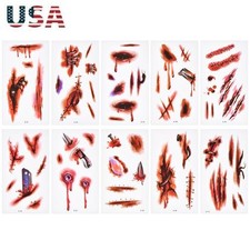 10pcs Fake Water Tattoo Scar/Real Blood Scars/Wound Stickers Halloween Party N