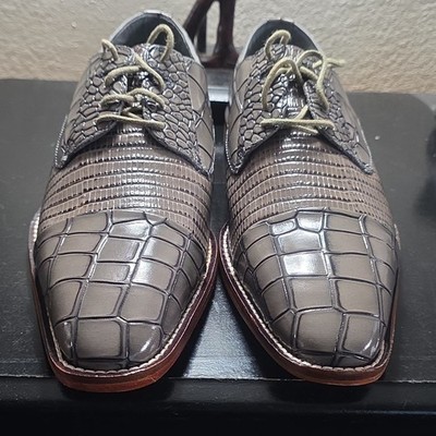 Stacy Adams Brown Crocodile Print Leather Oxford Dress Shoes  display picture 3
