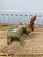 Vintage Hand Carved Onyx Elephant | Trunk Up | Stone Figurine | Boho Decor