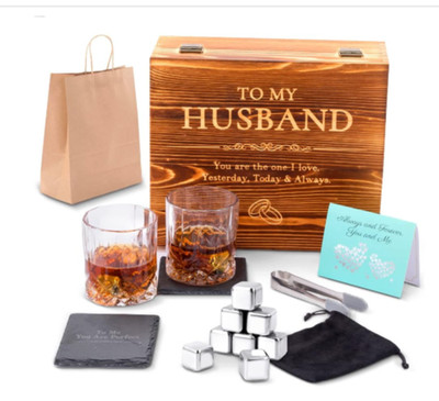Whiskey Glasses Stones Gift Set Anniversary Gifts for Husband Men Valentine's