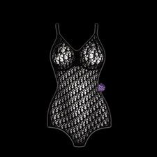 Dior John Galliano Vintage Diorissimo Black Sheer Structured Monogram Bodysuit
