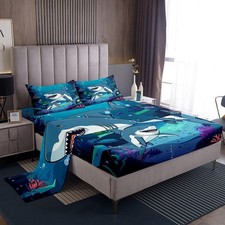 Ocean Bed Sheets Set Full Size, Shark Sheet Set Kids Beach Sheets with Deep P...