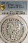 1880 CC Morgan Dollar SAF PCGS Genuine Cleaned -VF Detail