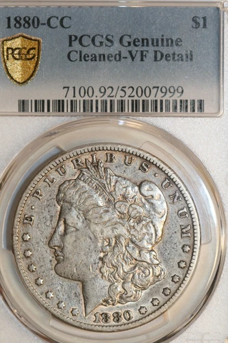1880 CC Morgan Dollar SAF PCGS Genuine Cleaned -VF Detail
