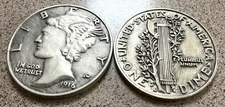 1916 Mercury Dime Chalkware Coin Wall Art Plaques, Modern Art Co 1970 Free Ship!