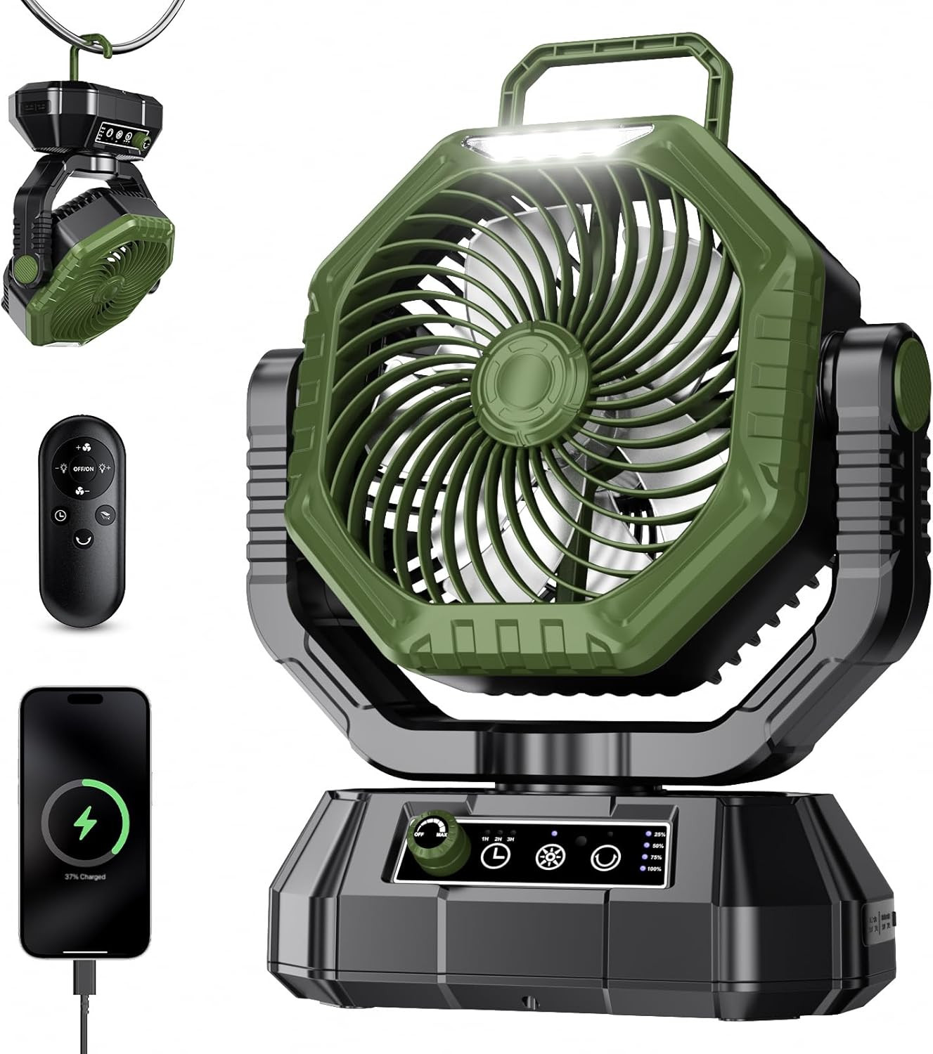 Camping Fan, 20000Mah Rechargeable Battery Fan, Battery Poweredfan with LED Ligh