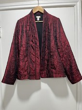 Chico's Iridescent Dark Red Open-Front Crinkle Satin Blazer, Chico's Size 2/LRG