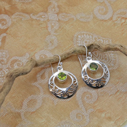 Peridoto Orecchini Argento 925 Pendenti 35mm Verde Chiaro Cutstone 5mm Filigrana - Foto 2 di 4