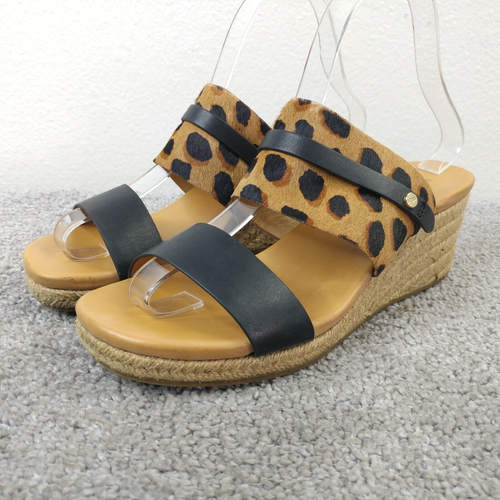 UGG Ebele Sandalen Damen 7 Schuhe Animal Print Kalbshaar Espadrille Keilabsatz Pantolette