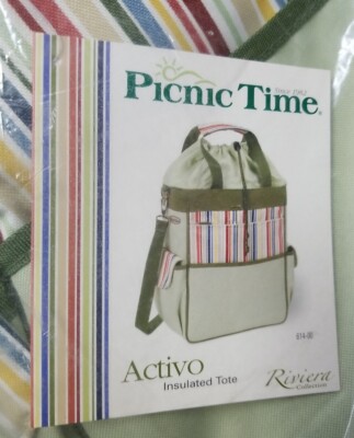 Activo Insulated Picnic Time Cooler Tote Bag Green Stripe Handles Strap NEW R2