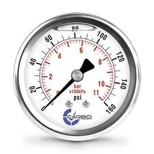2.5" LIQUID FILLED PRESSURE GAUGE 0 - 160 PSI, STAINLESS STEEL CASE BACK  MOUNT