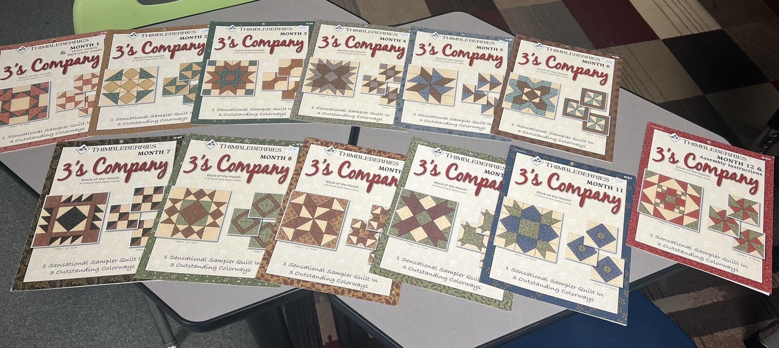 3's Company Quilt Pattern By Thimbleberries Block of Month Complete