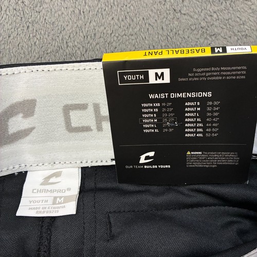 New Champro Baseball Softball Training Black Athletic Bottom Pants Youth Size M - Picture 4 of 6