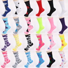 Lot 12 Pairs Cotton Womens Girl Argyle Stripe School Casual Crew Socks Size 9-11