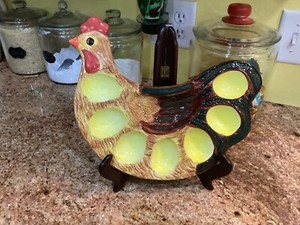 Style-Eyes by Baum Bros Red Check Rooster Deviled Egg Dish Platter
