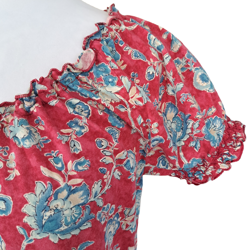 Lauren Jeans Co Ralph Lauren Red Blue Floral Peasant Top Size Medium Puff Sleeve - Picture 4 of 8