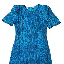 Vintage Laurence Kazar Sequin Cocktail Formal Party Dress Teal Women's Size S