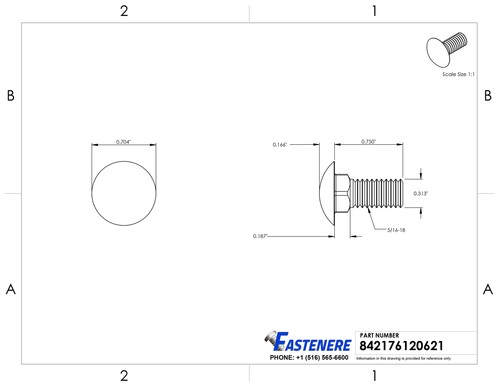 5/16-18 x 3/4" Stainless Steel Carriage Bolts Grade 18-8 Qty 1000 - Picture 2 of 7