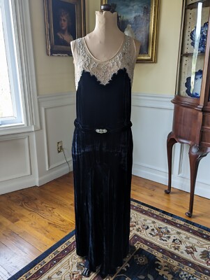 Elegant Antique Edwardian Downton Abbey Black Velvet Beaded Evening Dress |  eBay