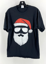 Christmas Santa Claus Silhouette Women's Black Graphic Print T-Shirt Tee Size M