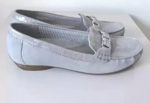 GABOR * NEW * SIZE 6.5 UK GREY & SILVER SPLASH LADIES SUEDE MOCCASIN - Picture 2 of 11