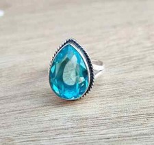 Solid 925 Silver Blue Topaz Ring Handmade Wedding Dainty Boho Ring All Size R130