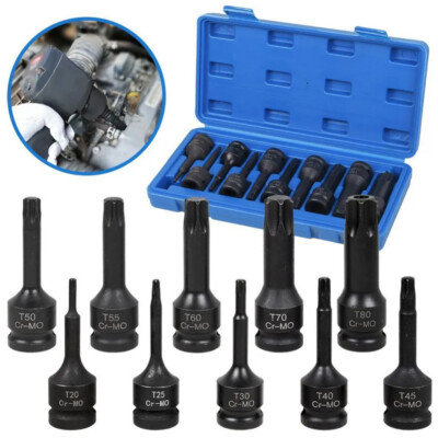 10TLG TORX STECKSCHLÜSSEL SATZ 1/2 ZOLL T20-T80 KRAFTNÜSSE SCHLAGNÜSSE NUSS SET