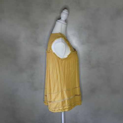 DECJUBA Womens Boho Tank Top Singlet - Size S - Yellow Sleeveless Frill Lace - Picture 2 of 10
