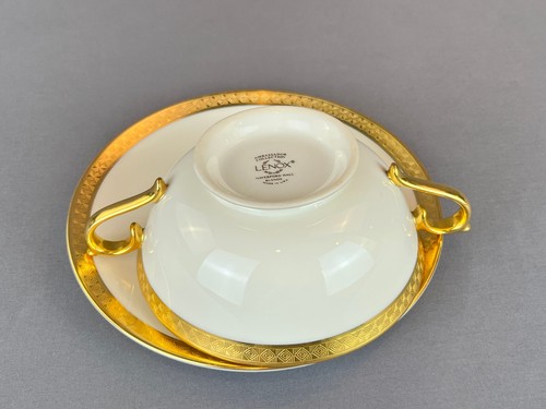 6 Rare Lenox HAVERFORD HALL Gold Encrusted Footed Cream Soup Bowl & Saucer Sets - 第 19/22 張圖片