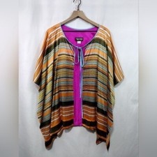 Vintage Tracy Faith 100 Silk Stripped Kimono Blouse Womens XXL Multicolor Artsy