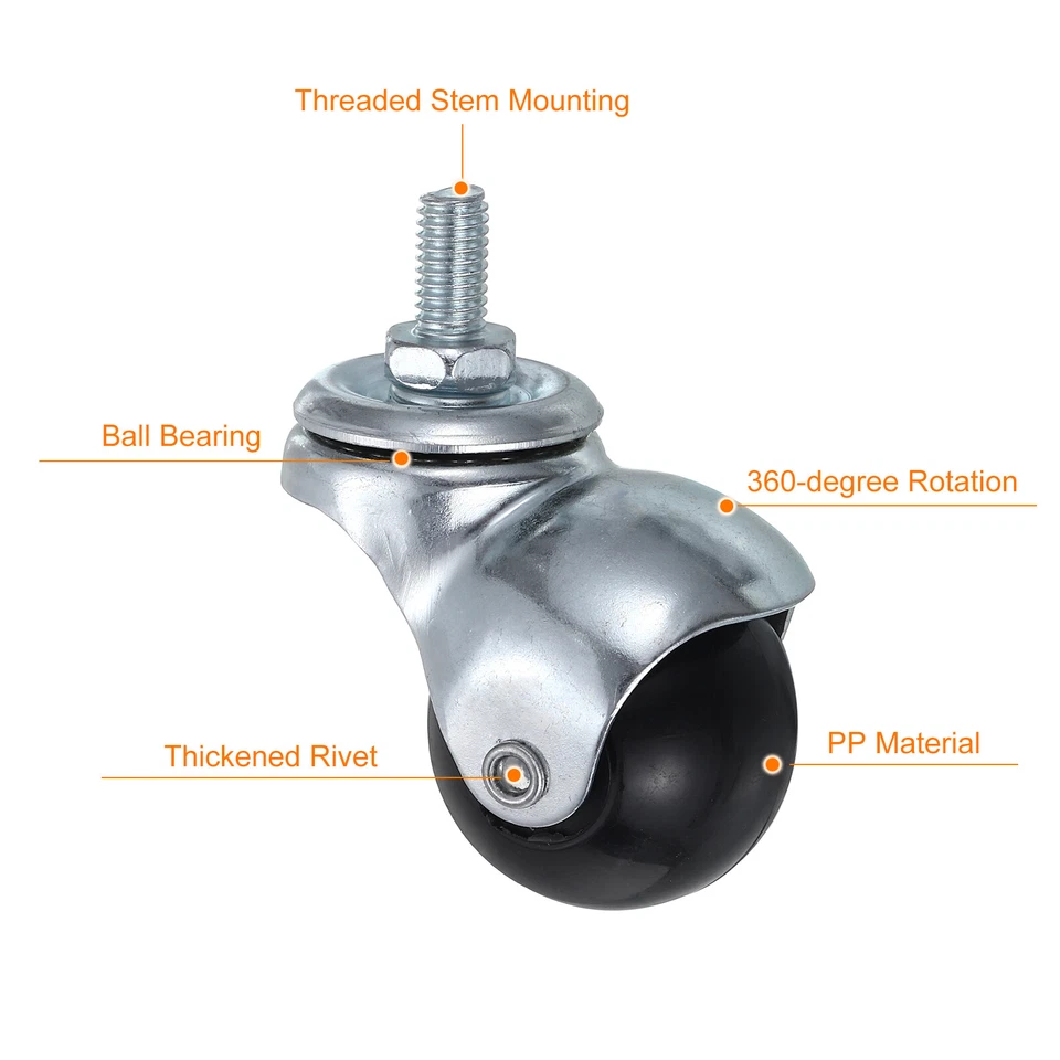 1,5 Zoll Kugelrollen,4 Stück Gewinde-Stuhlrollen 360 Grad drehbare Möbelrollen,S - Bild 3 von 4