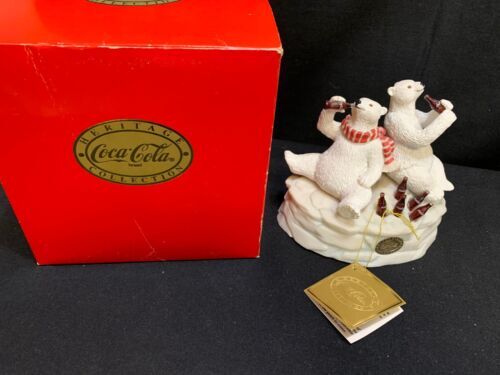 1998 Enesco Coca-Cola Generations Polar Bear Figurine Sign Exc Cnd