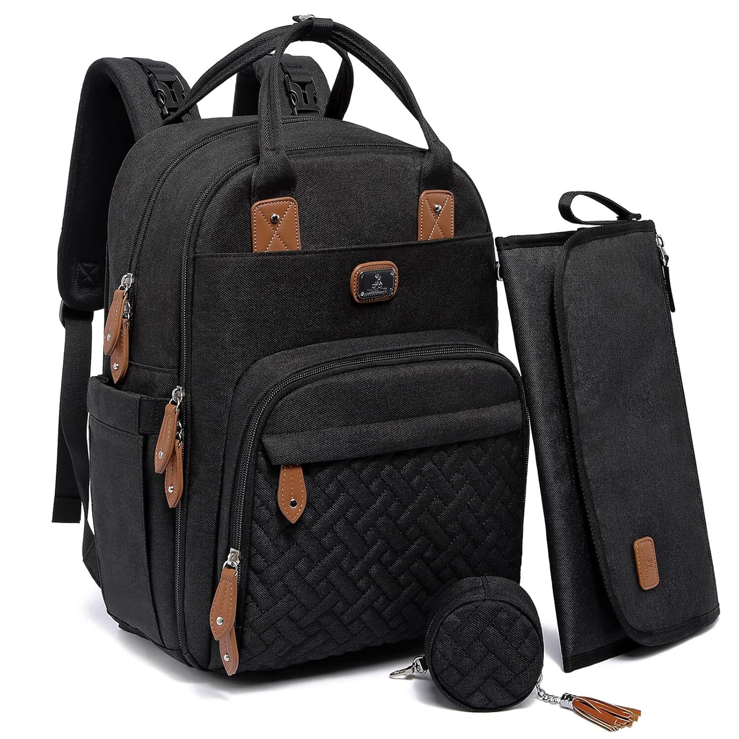 Dikaslon Diaper Backpack with Changing Pad & Pacifier Case in Black-image