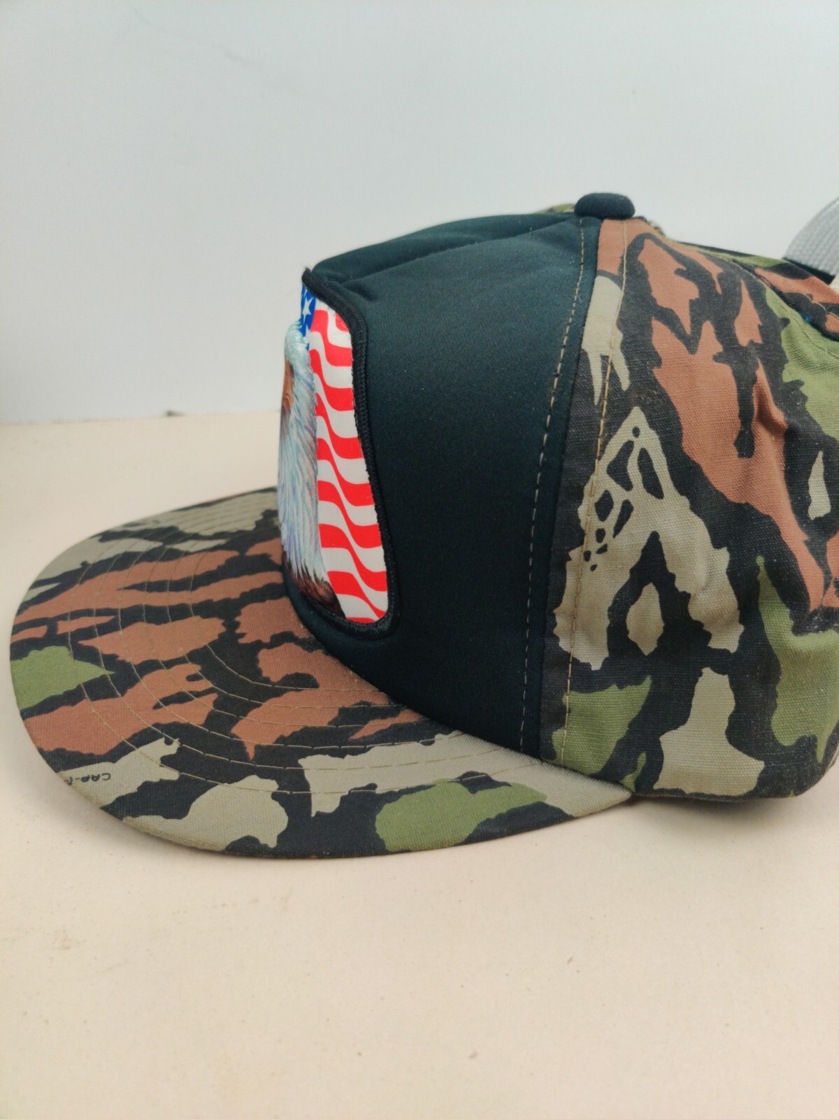 Vintage 3D Puffy Camo Patriotic Eagle Flag Hunting Trucker Hat Snapback