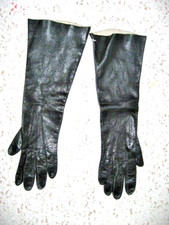 LOVELY VINTAGE 14" BLACK LEATHER IRELAND'S KIDTEXT DRESS GLOVES - 6 1/2