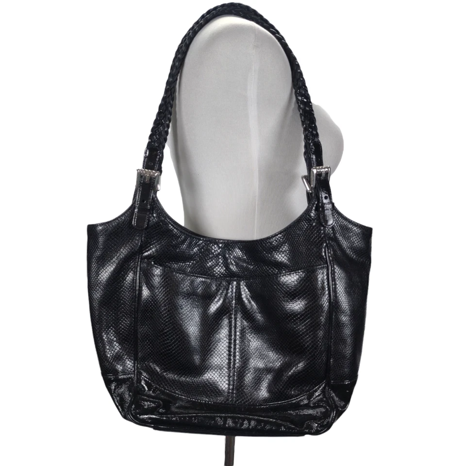 Bolso de Mano Brighton Cartera Negro Simulado Serpiente Correas Trenzadas Bolso de Hombro Foto 3 de 4