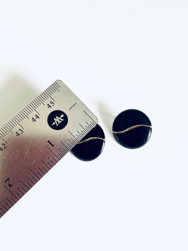 Vintage Silver Tone Black Enamel Round Shape Clip On Earrings Fashion Jewelry - Picture 4 of 7