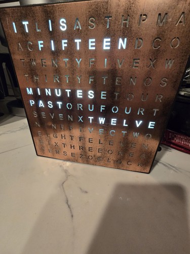 Stiles Light Up Word Clock, Modern Copper Desk Clock with Cable, 8x8 Inches - Picture 7 of 7