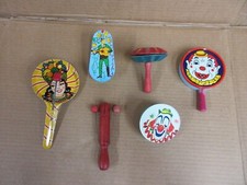 Lot of 6 Vintage Tin Litho Mixed Noise Makers 1950s  D