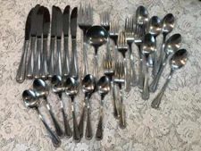 LOT ROGERS ROSE TRIO ROSE PETAL STAINLESS Forks Spoons Knives KOREA