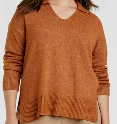 Ava & Viv Women's Collared V-Neck Pullover Sweater 1XL (18) Bronze NWT!