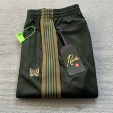 Quality Black Embroidered Needles Track Pants Classic Stripe Trousers Mens Women