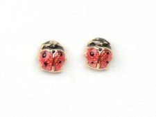 14k Yellow Gold Red and Black Enamel Lady Bug Baby earrings with Screw Back