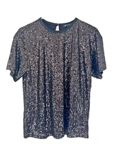 NWT I.N.C. International Concepts Sparkly Deep Black Short Sleeve Top SZ M