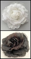 HUGE ROSE 3 in 1 PONYTAIL HOLDER, CLAMP OR BROOCH GLITTER EDGE SELECT COLOR