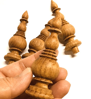 4Pcs Teak Wood Finials Pagoda shape Antique clock Furniture Decor DIY Unpainted