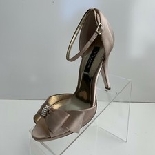 Nina New York Gold Satin Open Toe Ankle Strap Rhinestone Ornament Heels Size 9M
