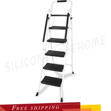 5 Step Ladder Handrails & Tool Tray Platform 330 lbs Folding Step Stool Ladder