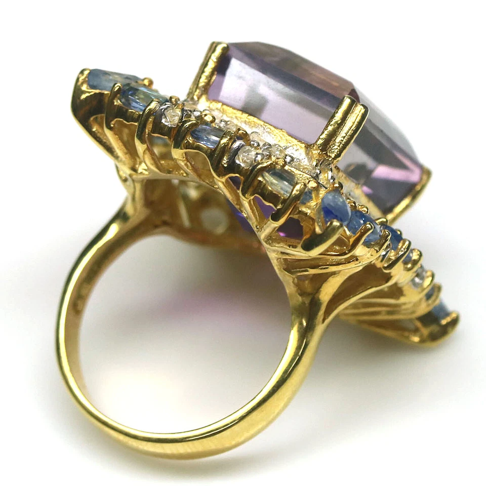 Anillo de plata 925 con piedras preciosas de amatista, cianita, zafiro y circón talla 9,5 Foto 3 de 4